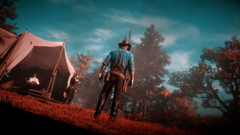 Man in Cowboy Hat — Red, Dramatic, Sunset, 3d Render