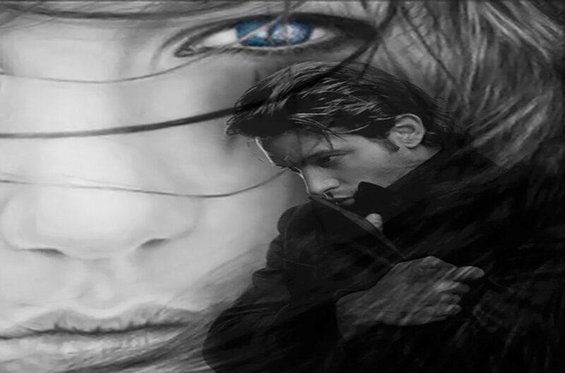 Man in Dark Coat — Black, Dramatic, Digital Art, Face