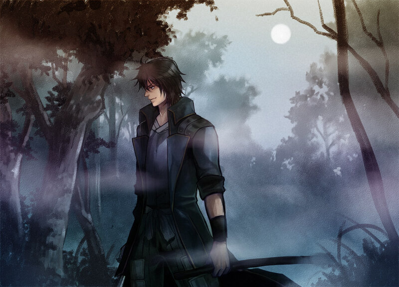 Man in Dark Coat — Blue, Dramatic, Night