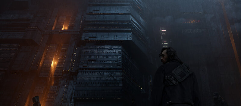 Man in Dark Jacket — Black, Dramatic, Night, Digital Art, Cityscape