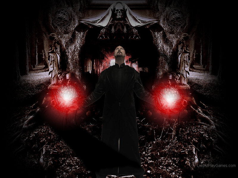 man in dark robe with red energy