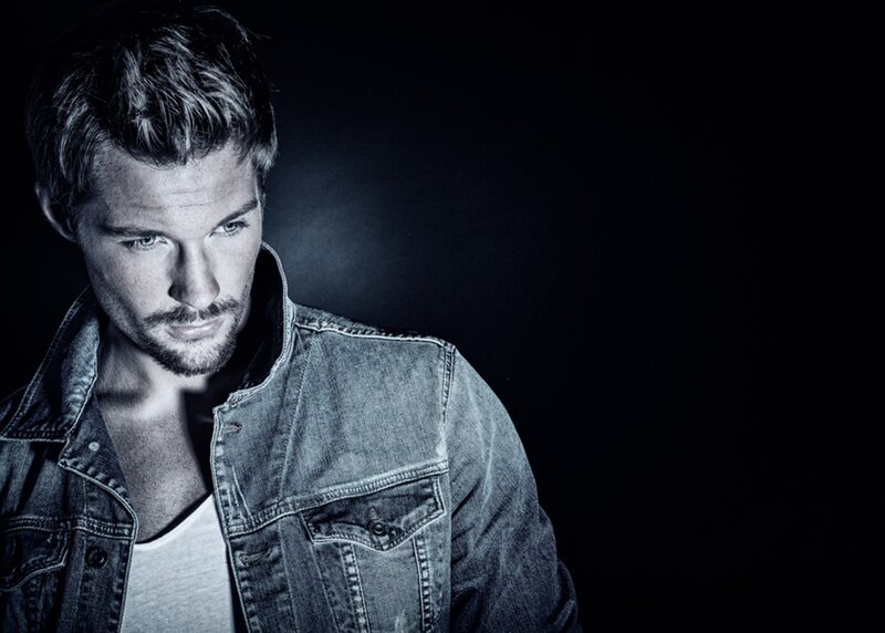 Man in Denim Jacket — Black, Dramatic