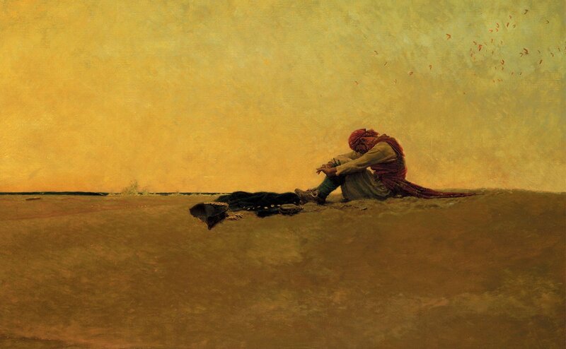 Man in desert contemplation