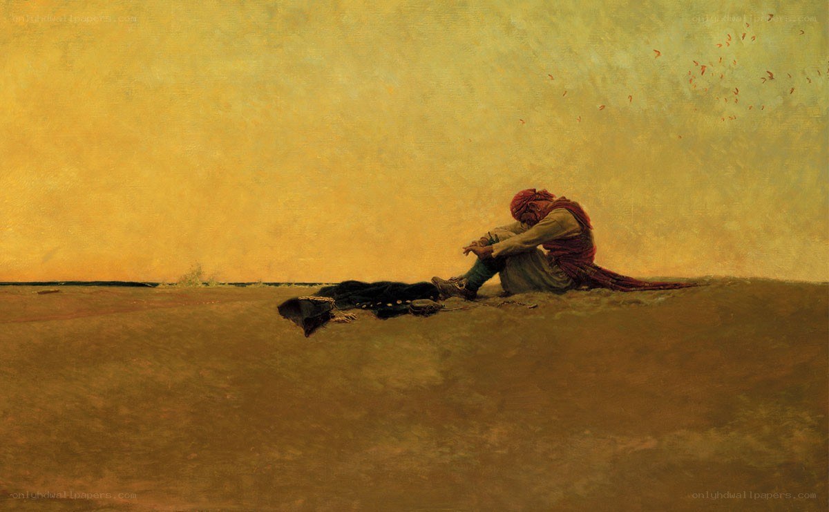 Man in desert contemplation
