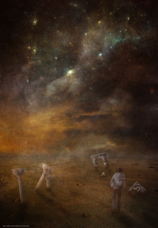Man in Desert Landscape — Brown, Dramatic, Night