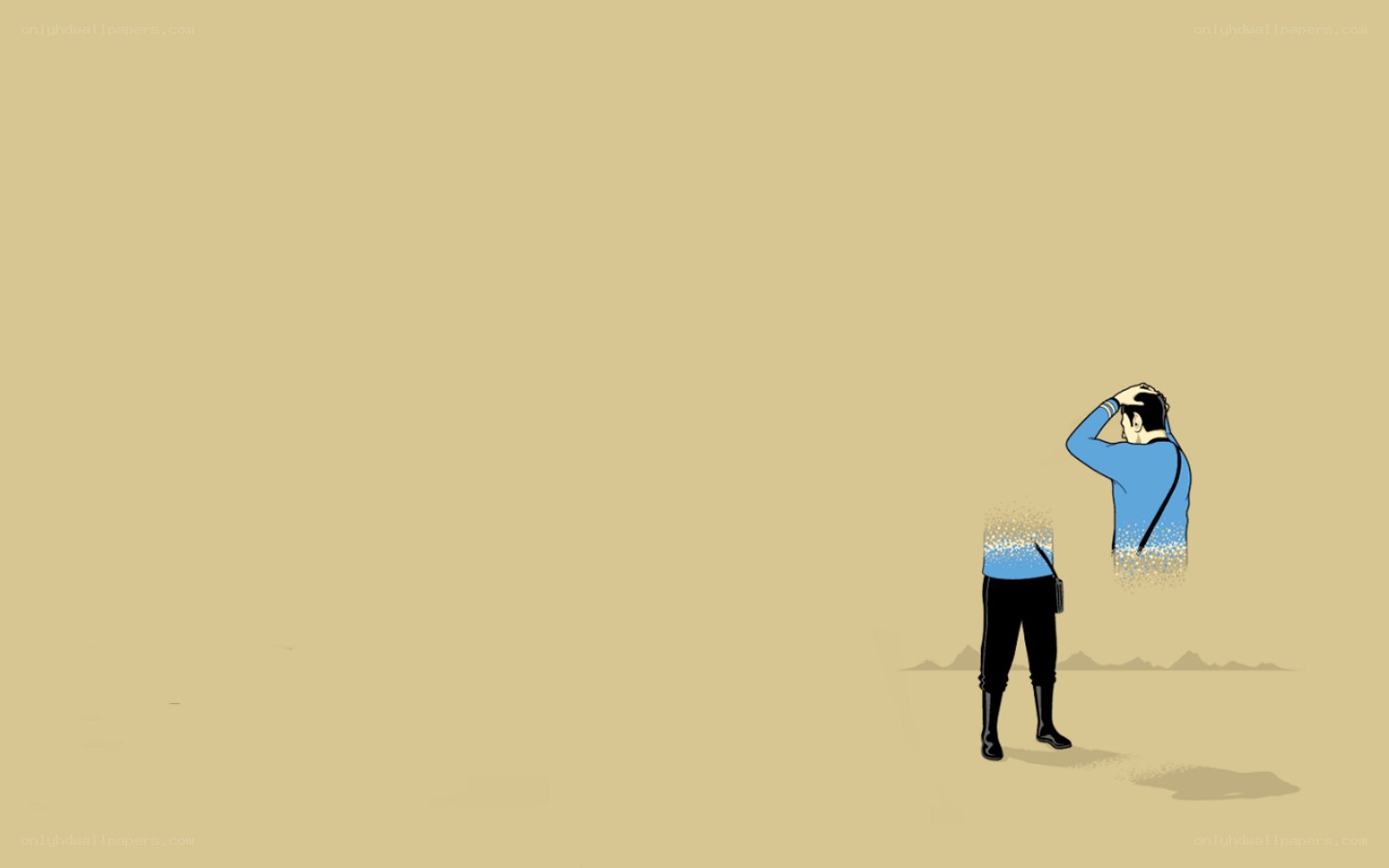 man in desert with floating head