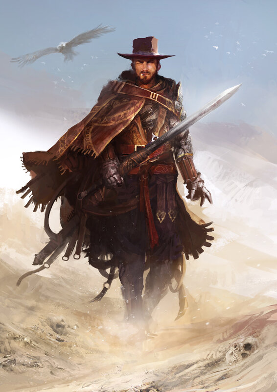 Man in Desert with Sword
