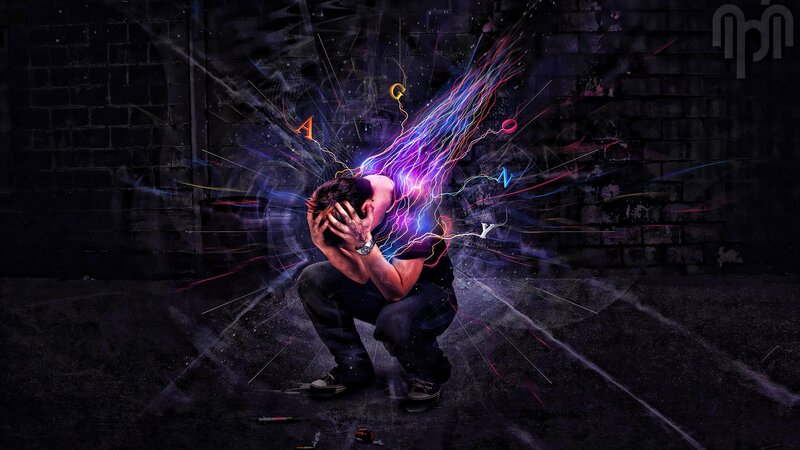 Man in distress with energy burst