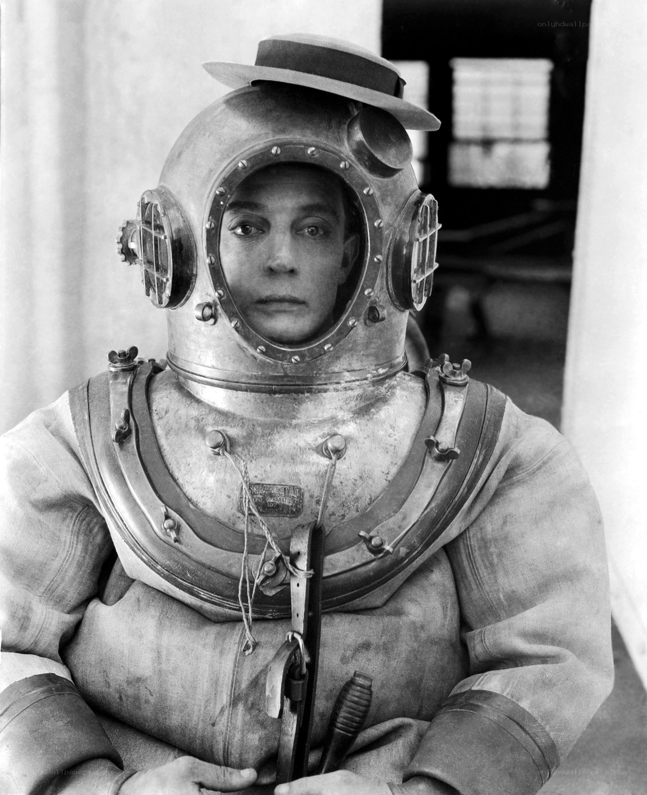 Man in diving suit with hat
