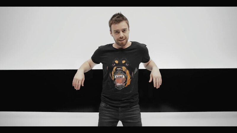 man in dog t-shirt