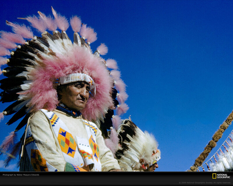 Man in Feathered Headdress — Blue, Dramatic