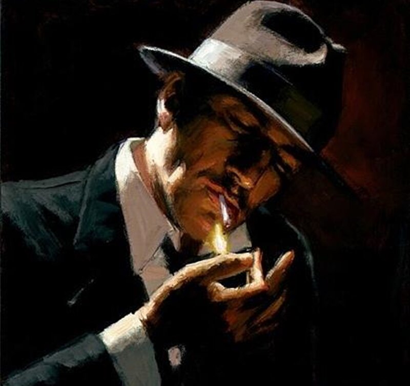 Man in Fedora Lighting Cigarette
