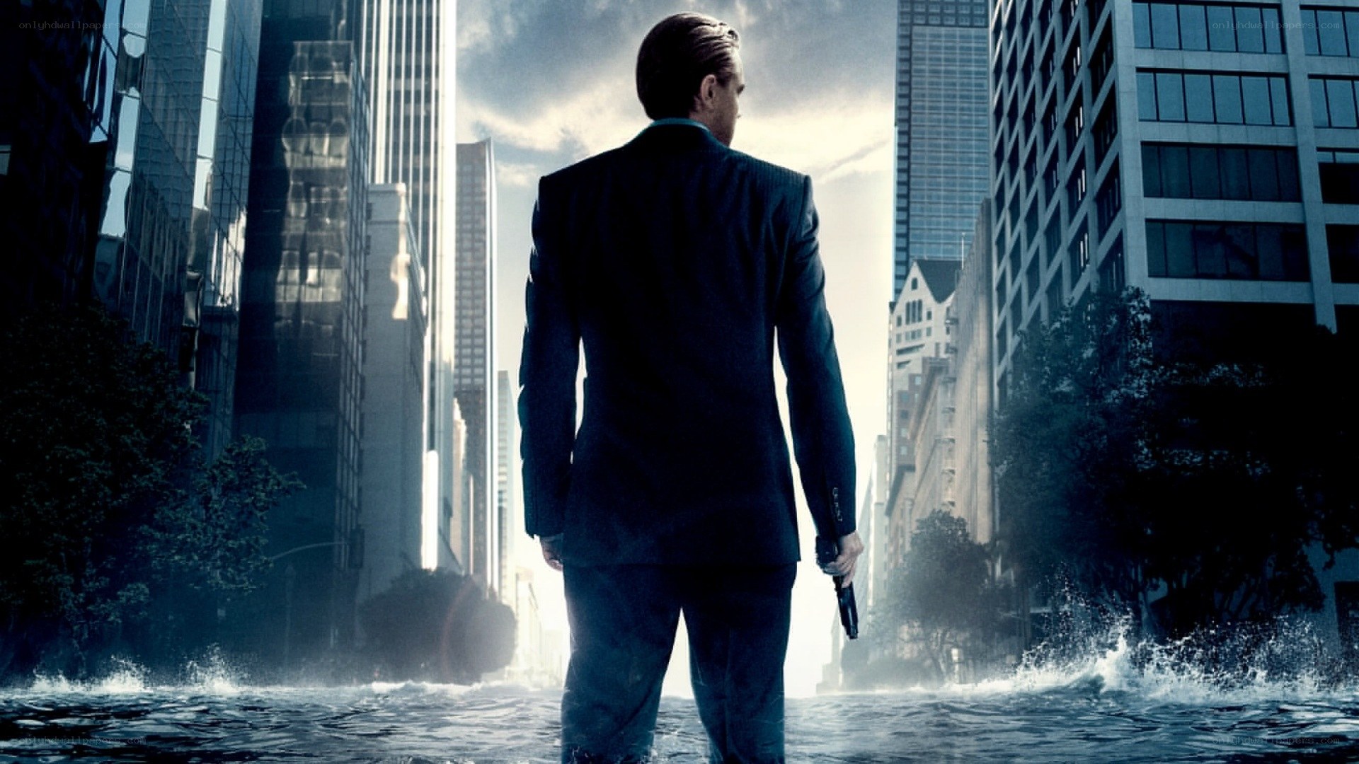 man in flooded city