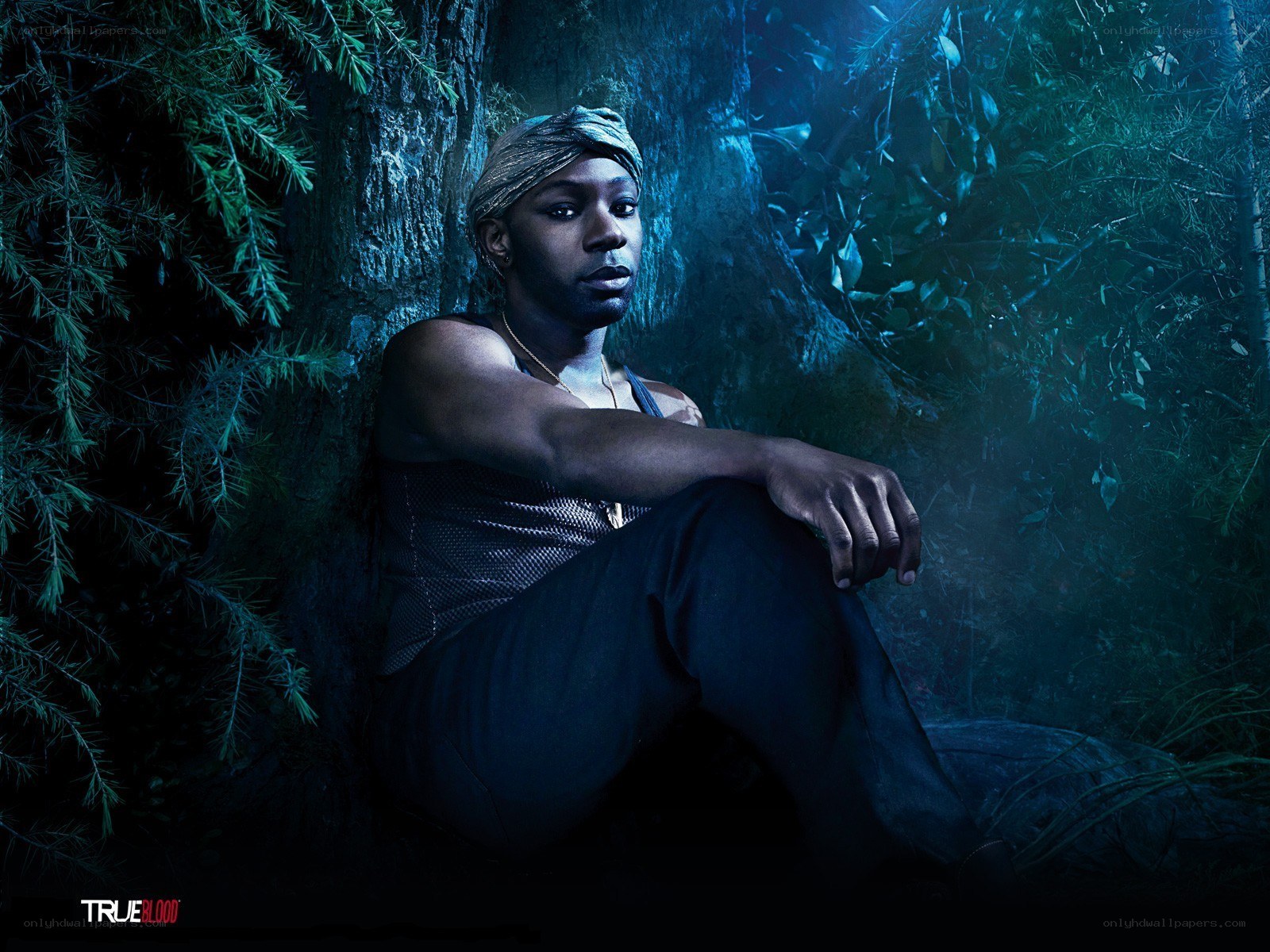 man in forest at night