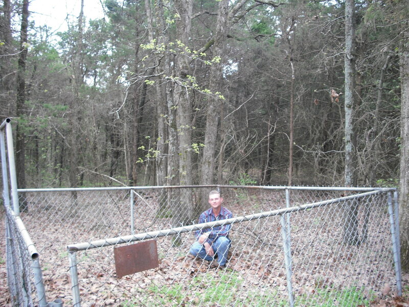 Man in forest near fence