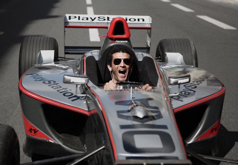 man in formula car