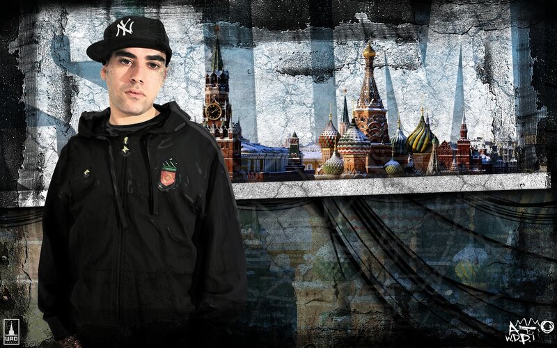Man in front of Moscow skyline