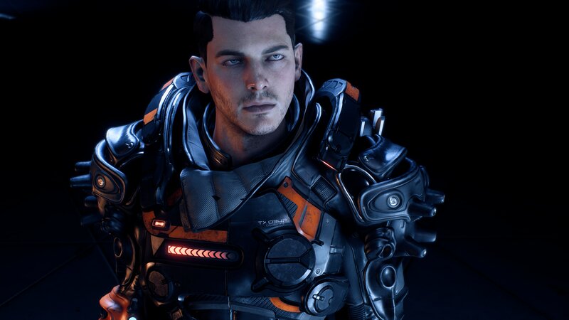 Man in Futuristic Armor — Black, Dramatic, 3d Render