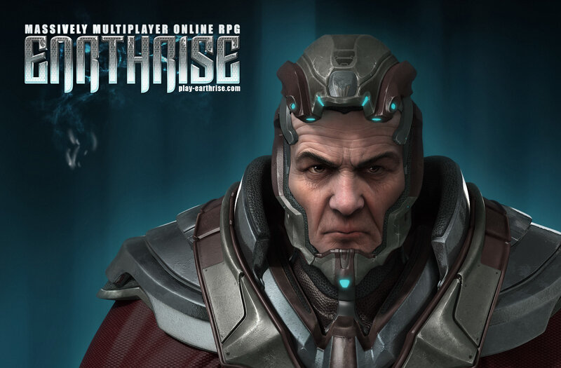 Man in Futuristic Armor — Blue, Dramatic