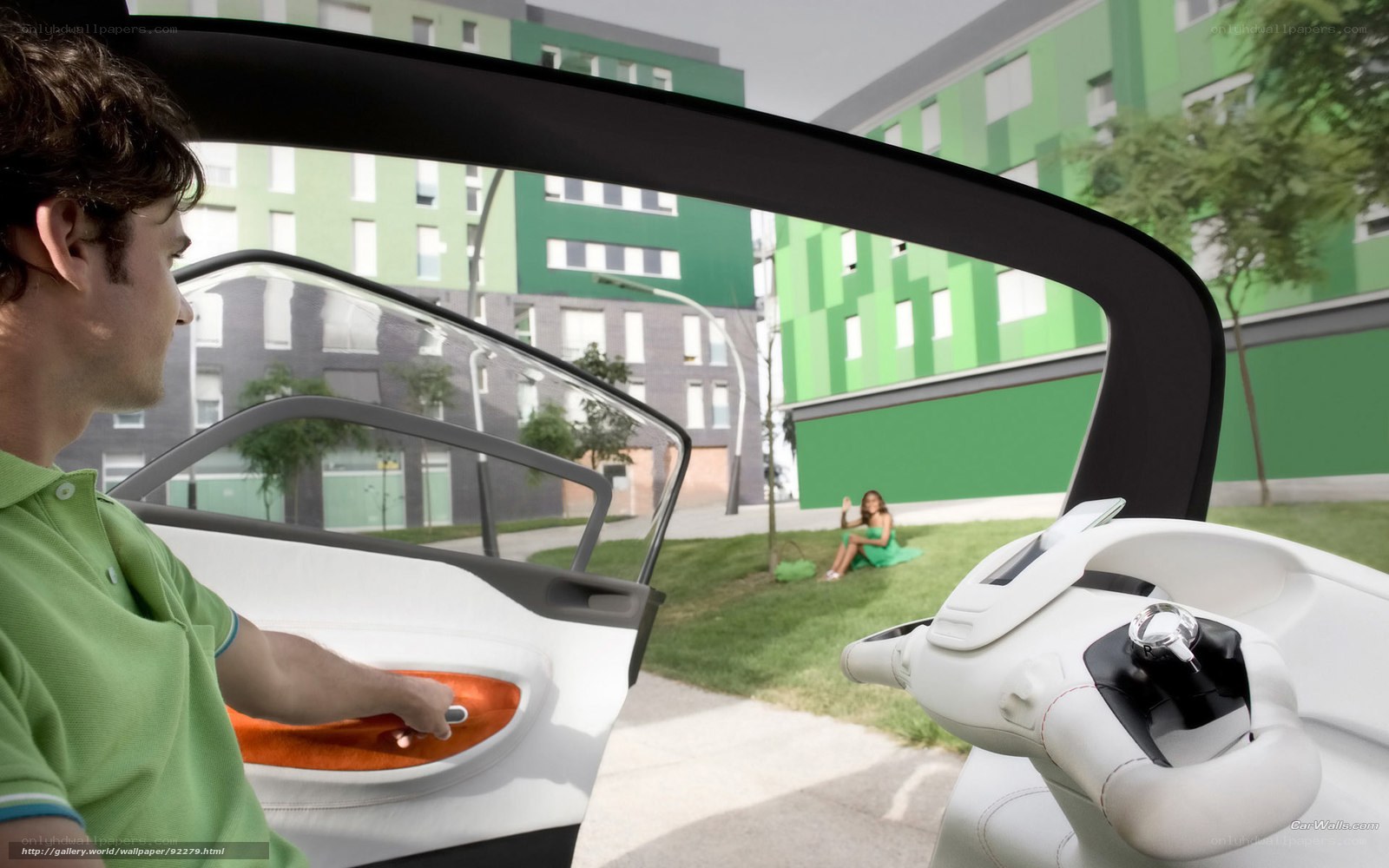 Man in futuristic car interior