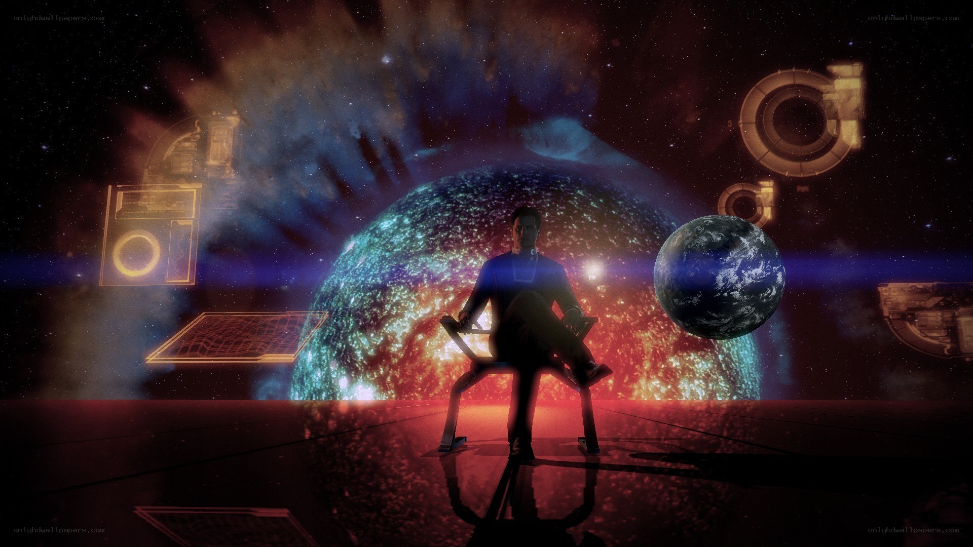 man in futuristic space scene