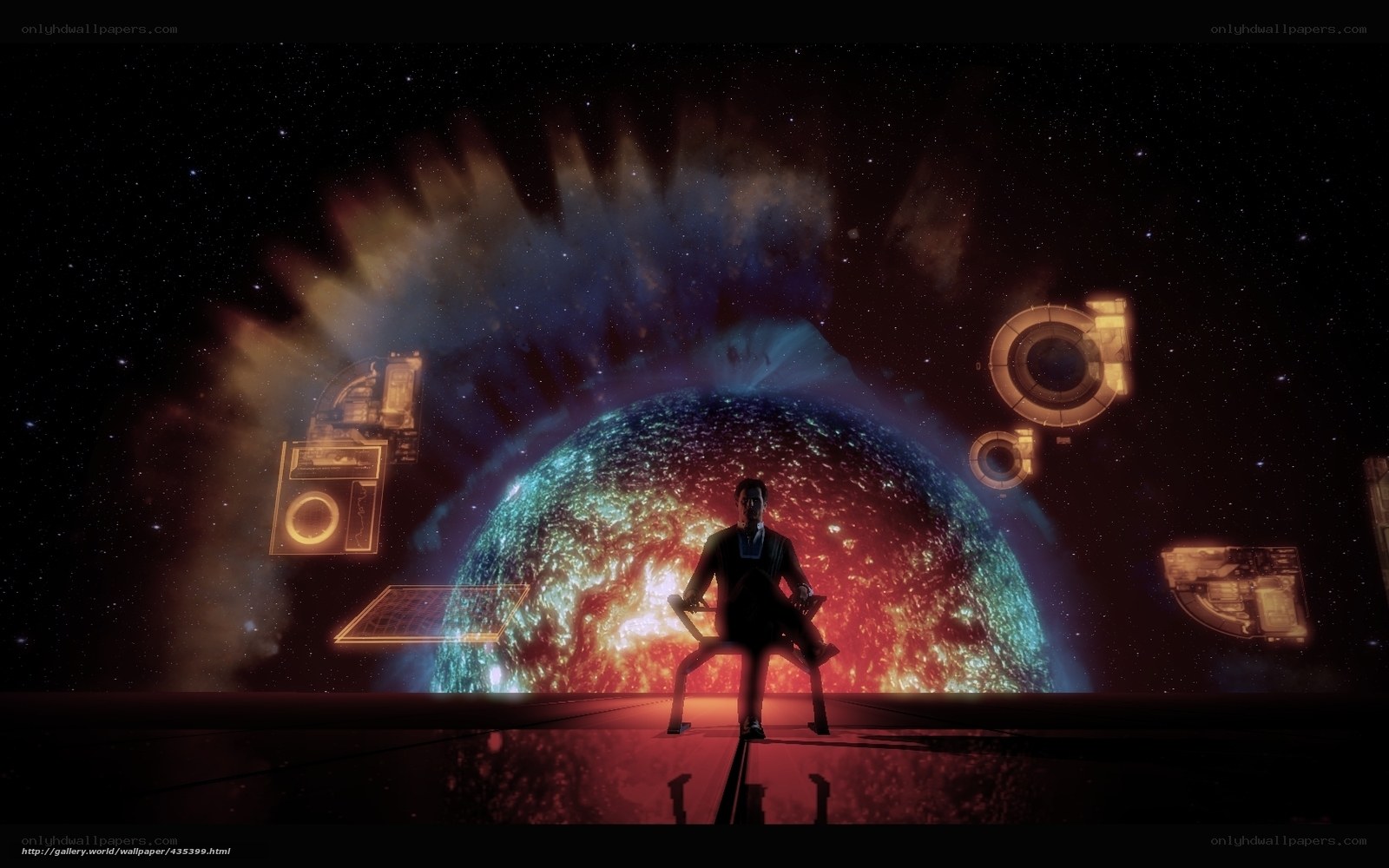 man in futuristic space scene