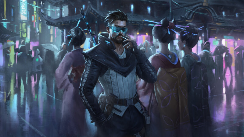 Man in Futuristic Street