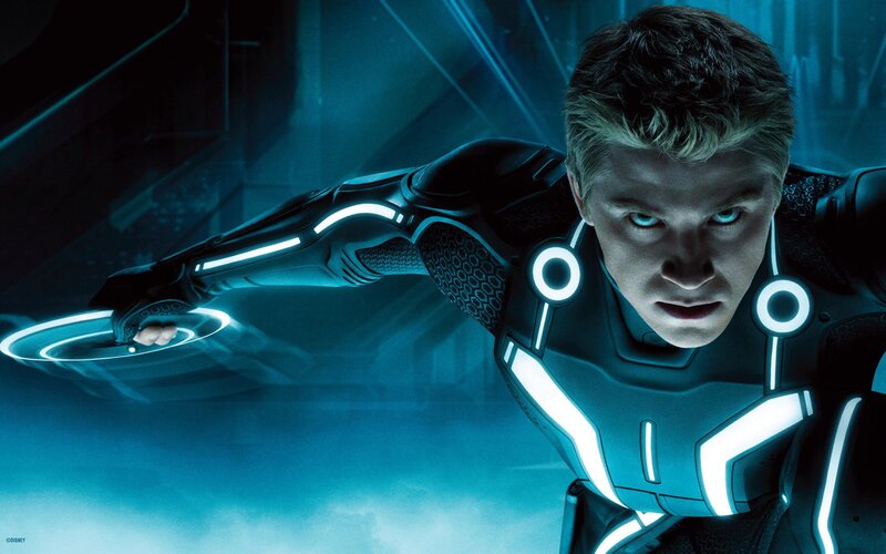 Man in Futuristic Suit — Blue, Dramatic, Digital Art, Glowing Lines, Disc