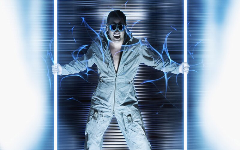 man in futuristic suit with energy