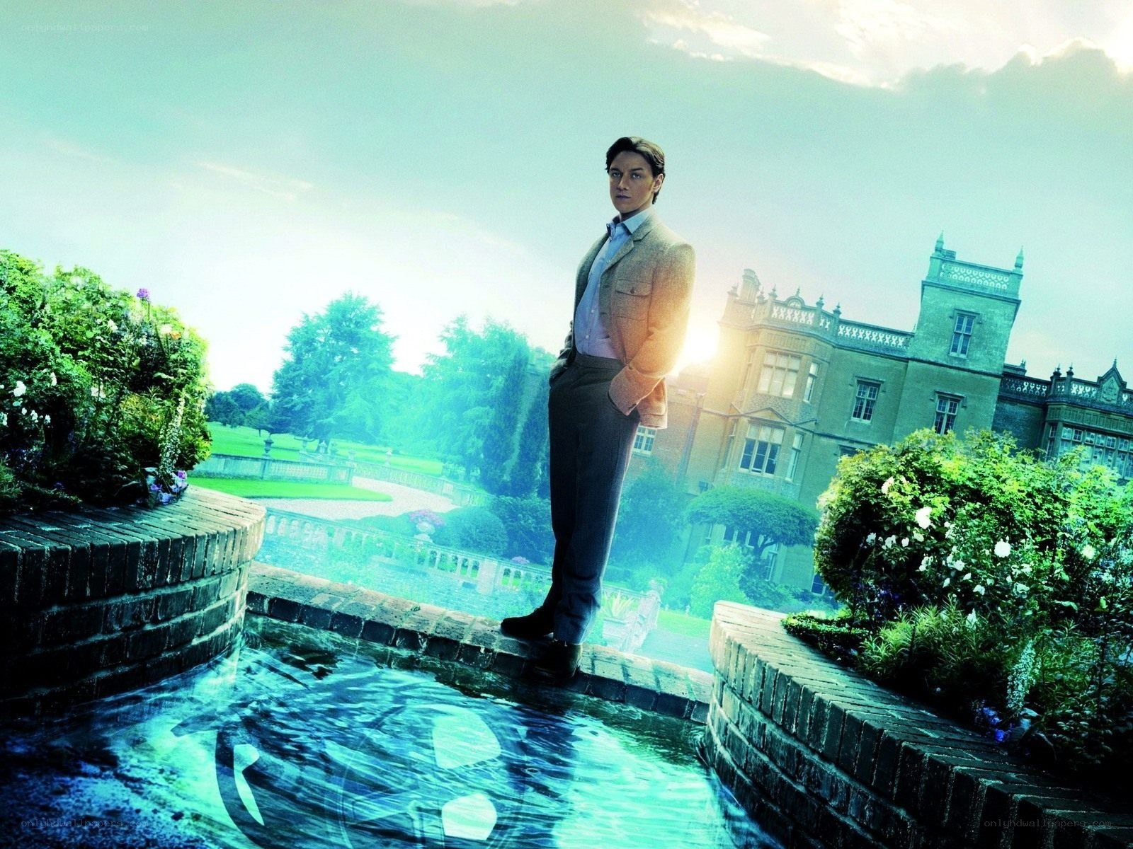 Man in garden with mansion