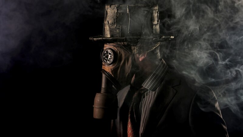 Man in Gas Mask — Black, Dramatic