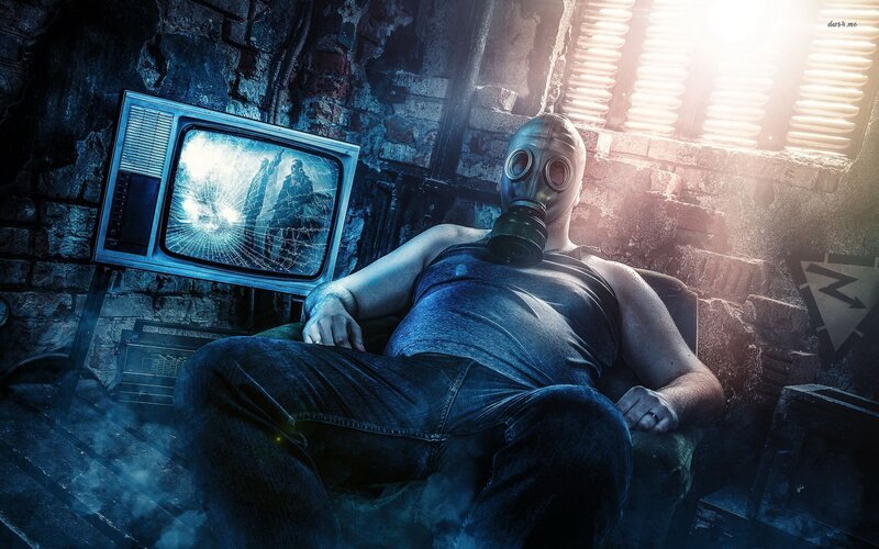 Man in Gas Mask — Blue
