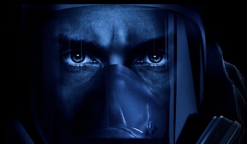man in gas mask close-up