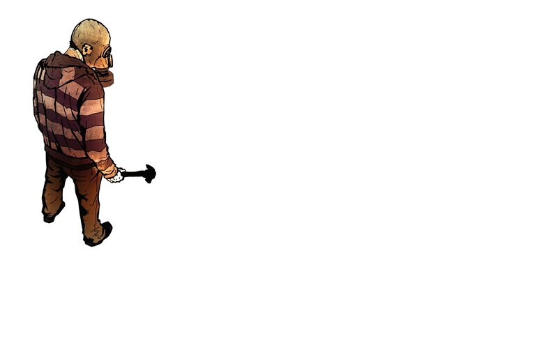 Man in Gas Mask Holding Axe
