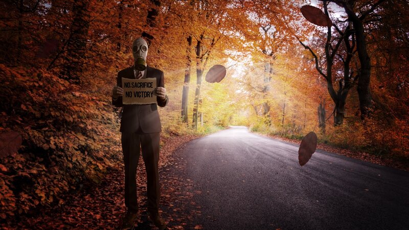 Man in Gas Mask — Orange, Dramatic