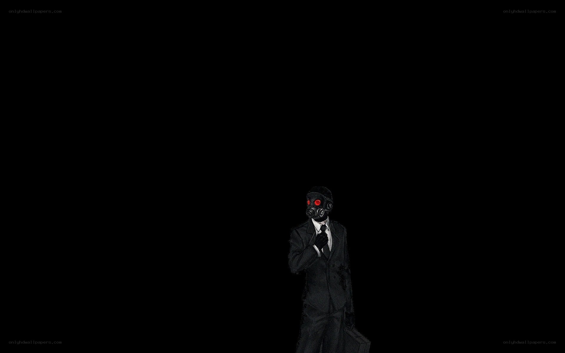 man in gas mask suit