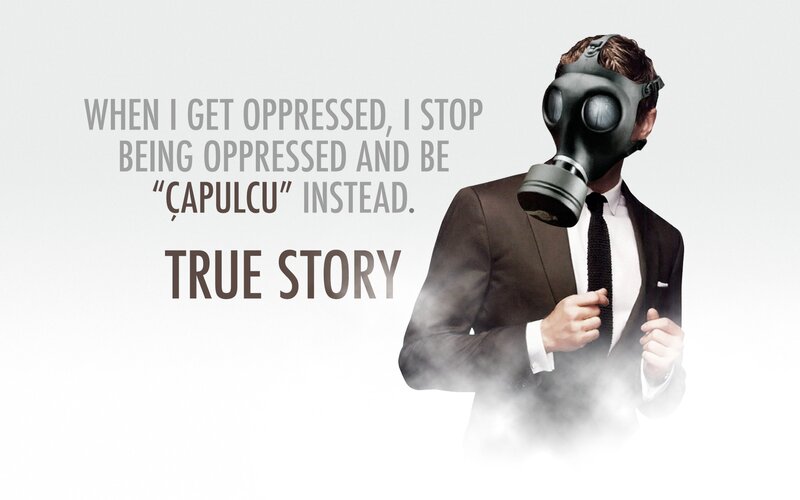 Man in Gas Mask — White