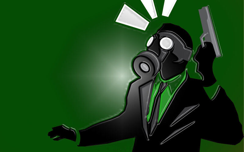 man in gas mask with gun