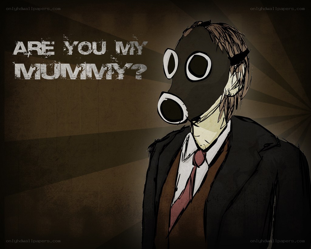 man in gas mask with text