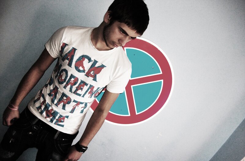 man in graphic t-shirt