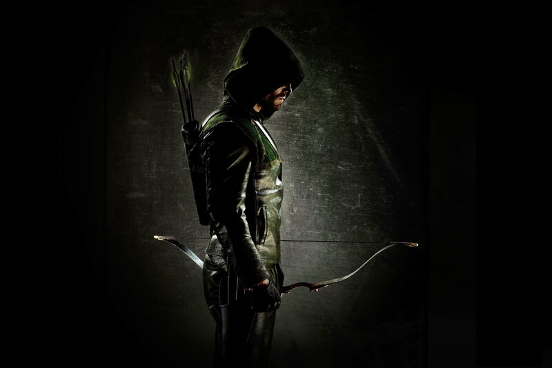 Man in Green Hood — Black, Dramatic, Night, Photograph, Bow and Arrow