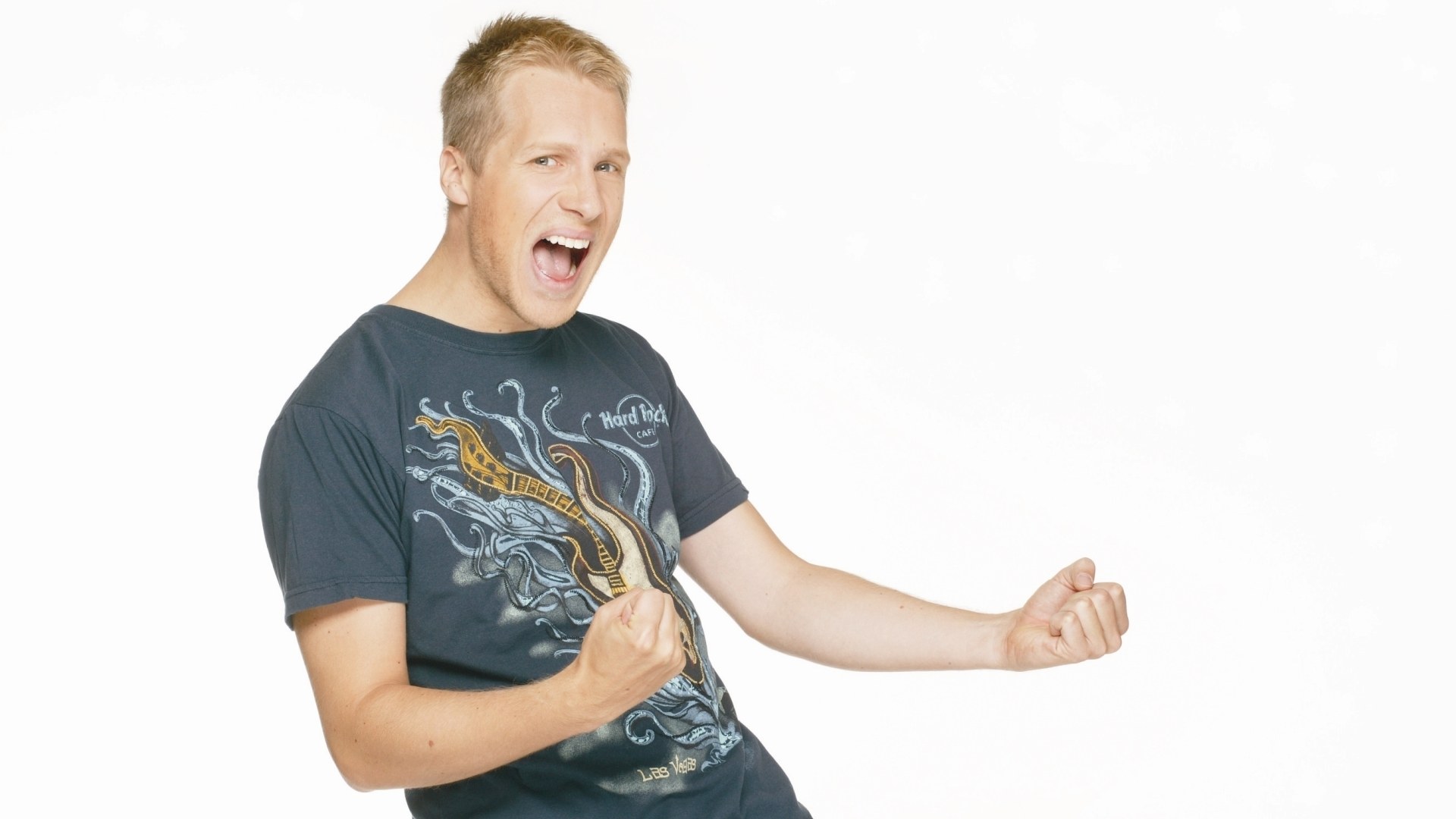 man in hard rock t-shirt