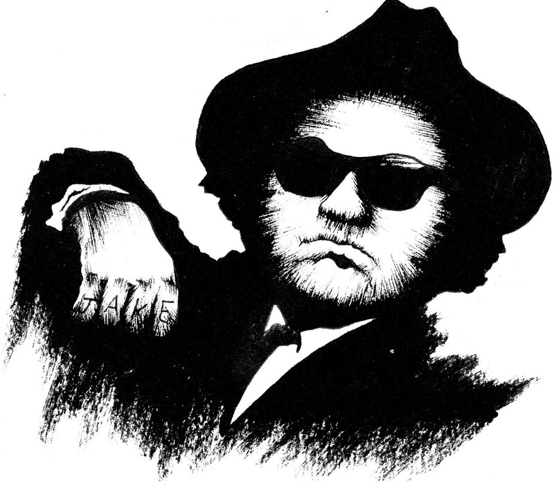 Man in Hat and Sunglasses — Black, Dramatic, Illustration, Hand