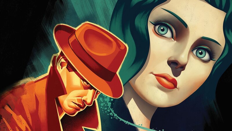man in hat and woman illustration