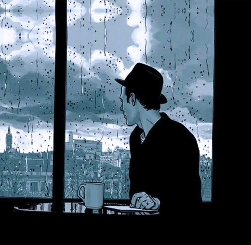 Man in Hat at Window