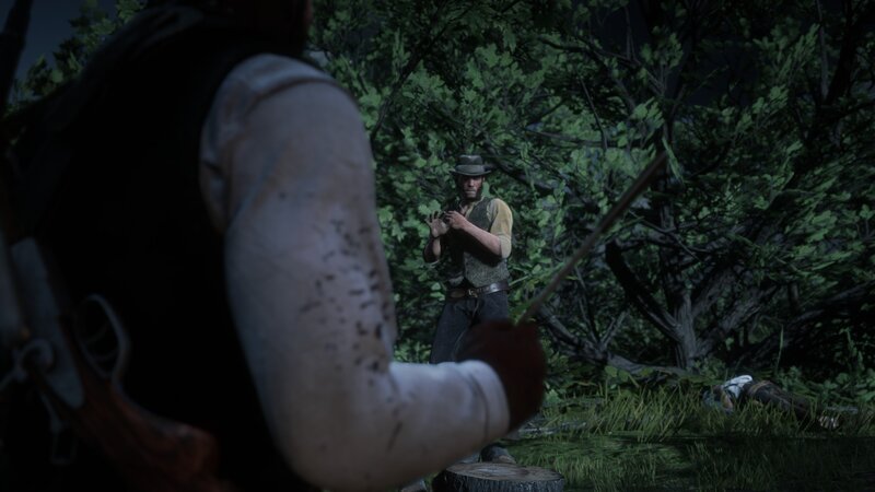 Man in Hat Holding Gun — Green