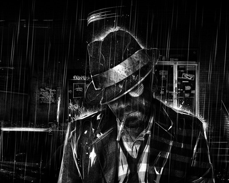 man in hat in rainy alley