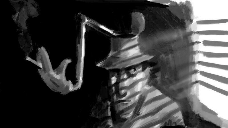 Man in Hat Smoking — Black, Dramatic, Digital Art