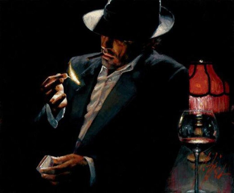 Man in Hat Smoking — Black, Dramatic