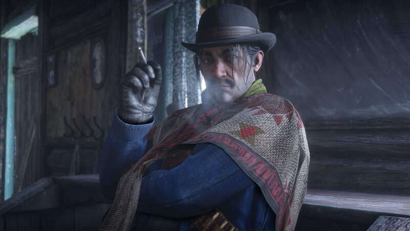 Man in Hat Smoking — Blue